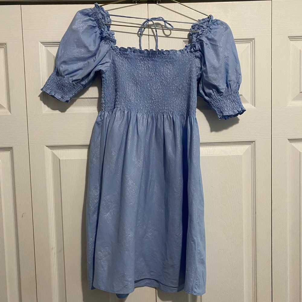 Light Blue and Silver Metallic Hill House dress - Size SMALL